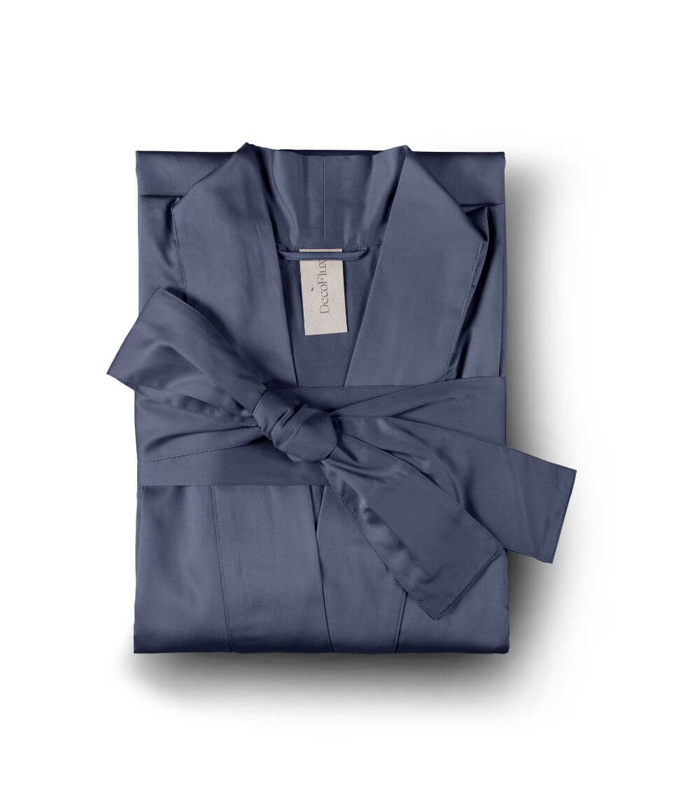 Satino chalatas kimono Solid Oxford Blue (mėlyna)