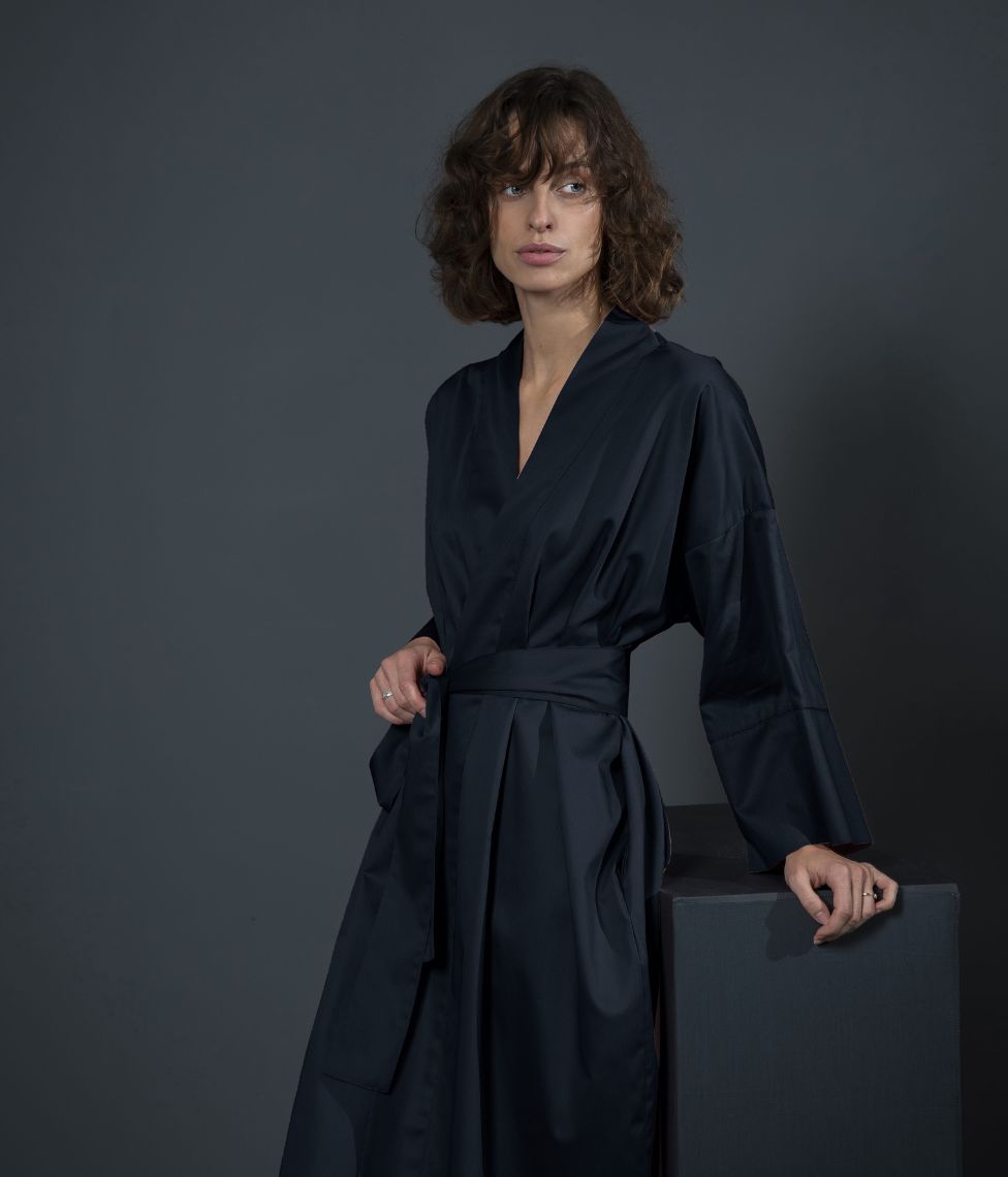 Satino chalatas kimono Solid Royal Blue (mėlyna), 2 nuotrauka