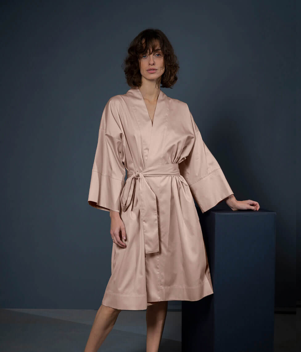 Satino chalatas kimono Solid Nude Rose (rausva), 2 nuotrauka