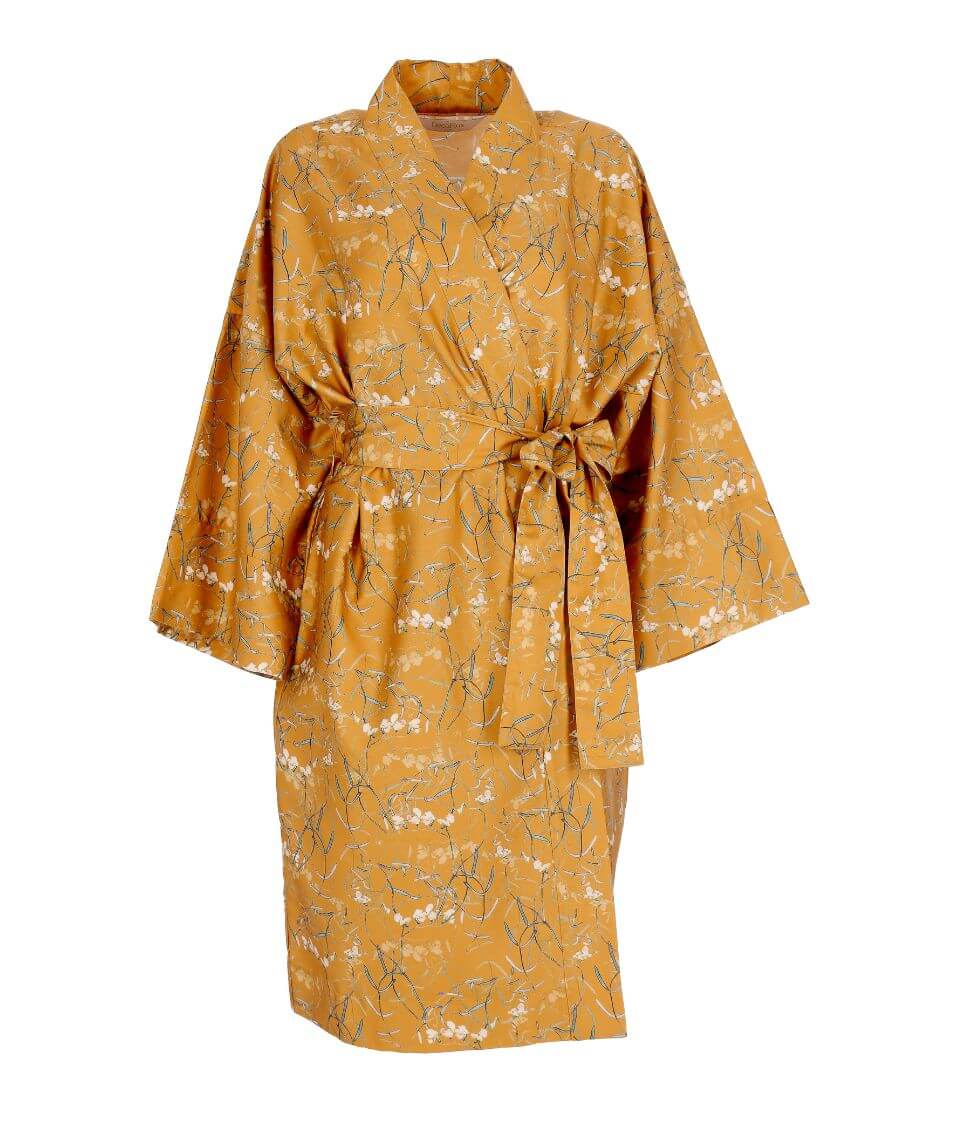 Satino chalatas kimono su maišeliu Dreamy Ochre (ochros)