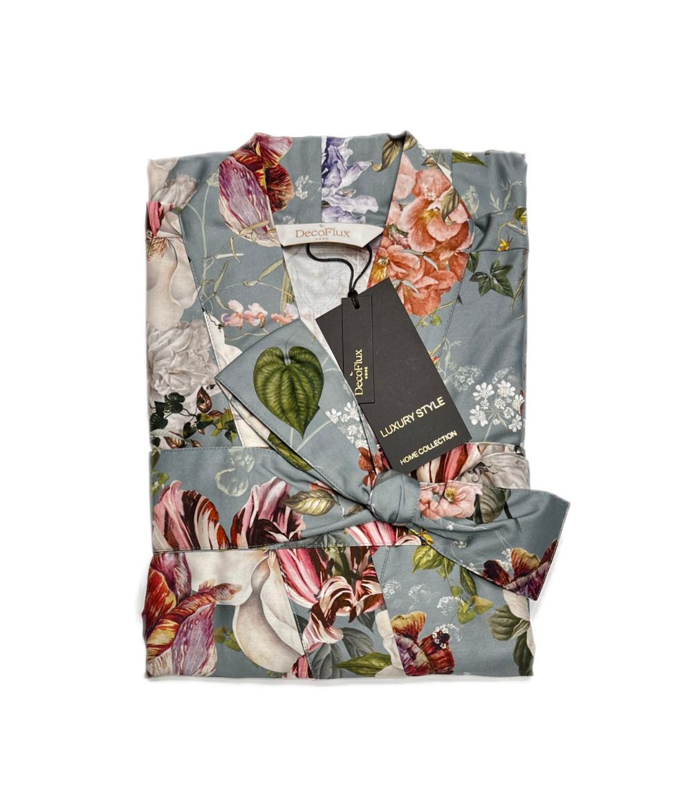 Satino chalatas kimono Garden Emerald (smaragdo)