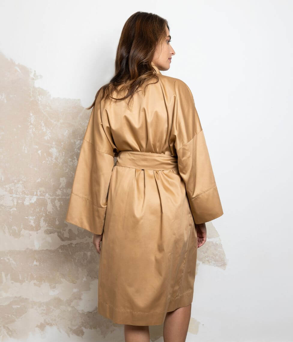 Satino chalatas kimono Solid Cinnamon (cinamono), 3 nuotrauka