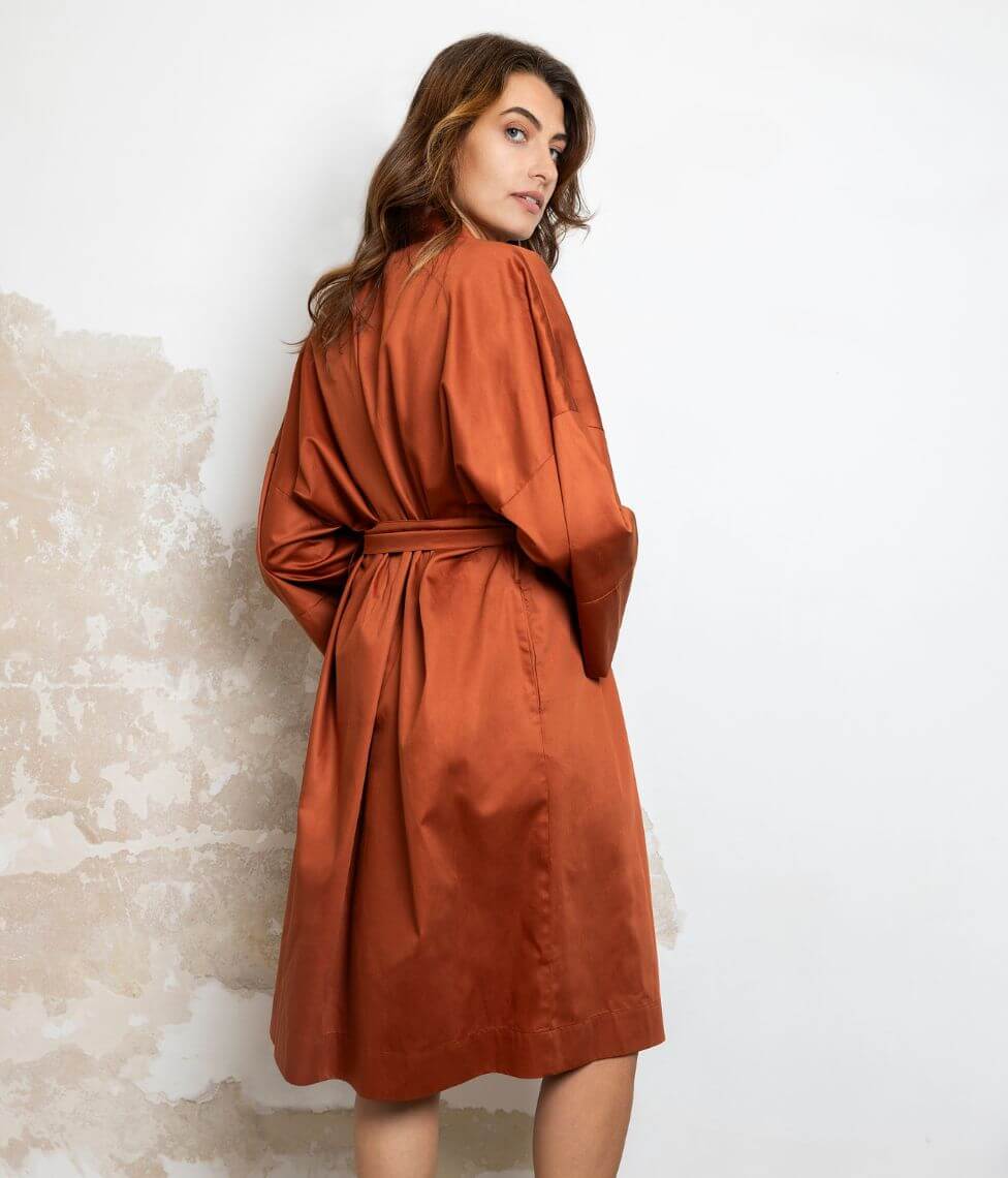Satino chalatas kimono Solid Terracotta (terakotos), 3 nuotrauka