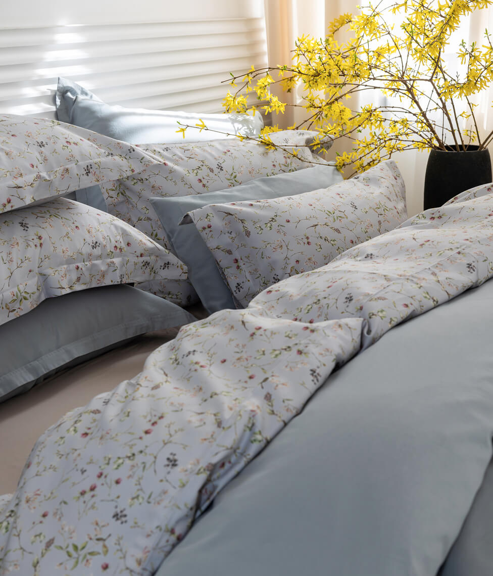 Satino patalynės komplektas Herbary Light Grey (pilkšva), 2 nuotrauka