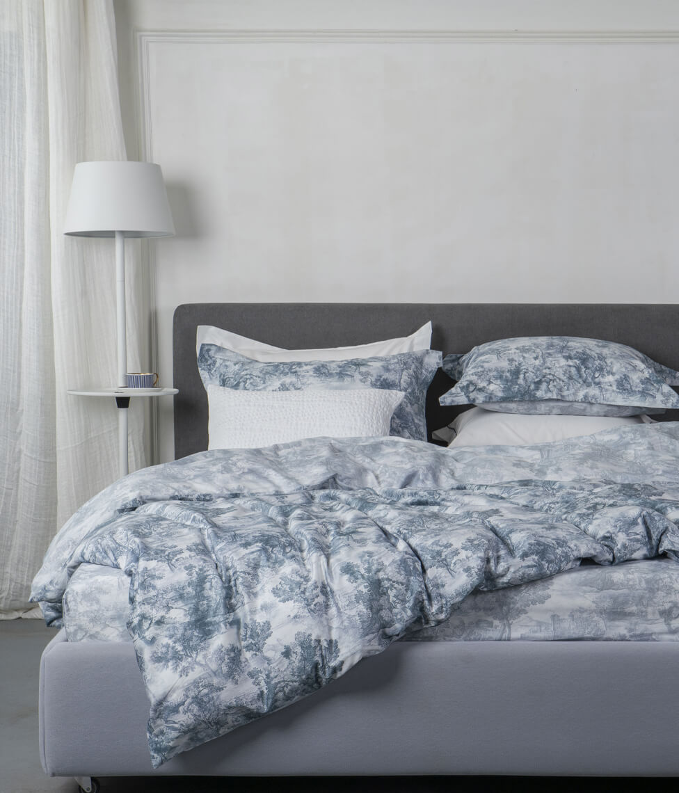 Satino patalynės komplektas Toile Blue (mėlyna)