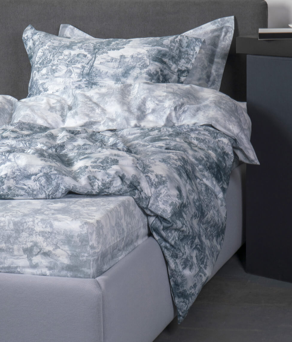 Satino patalynės komplektas Toile Blue (mėlyna), 4 nuotrauka