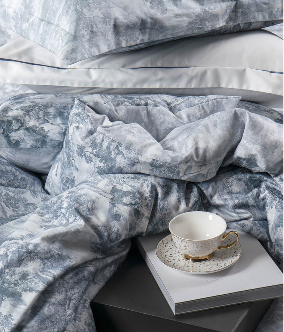 Satino patalynės komplektas Toile Blue (mėlyna), 5 nuotrauka