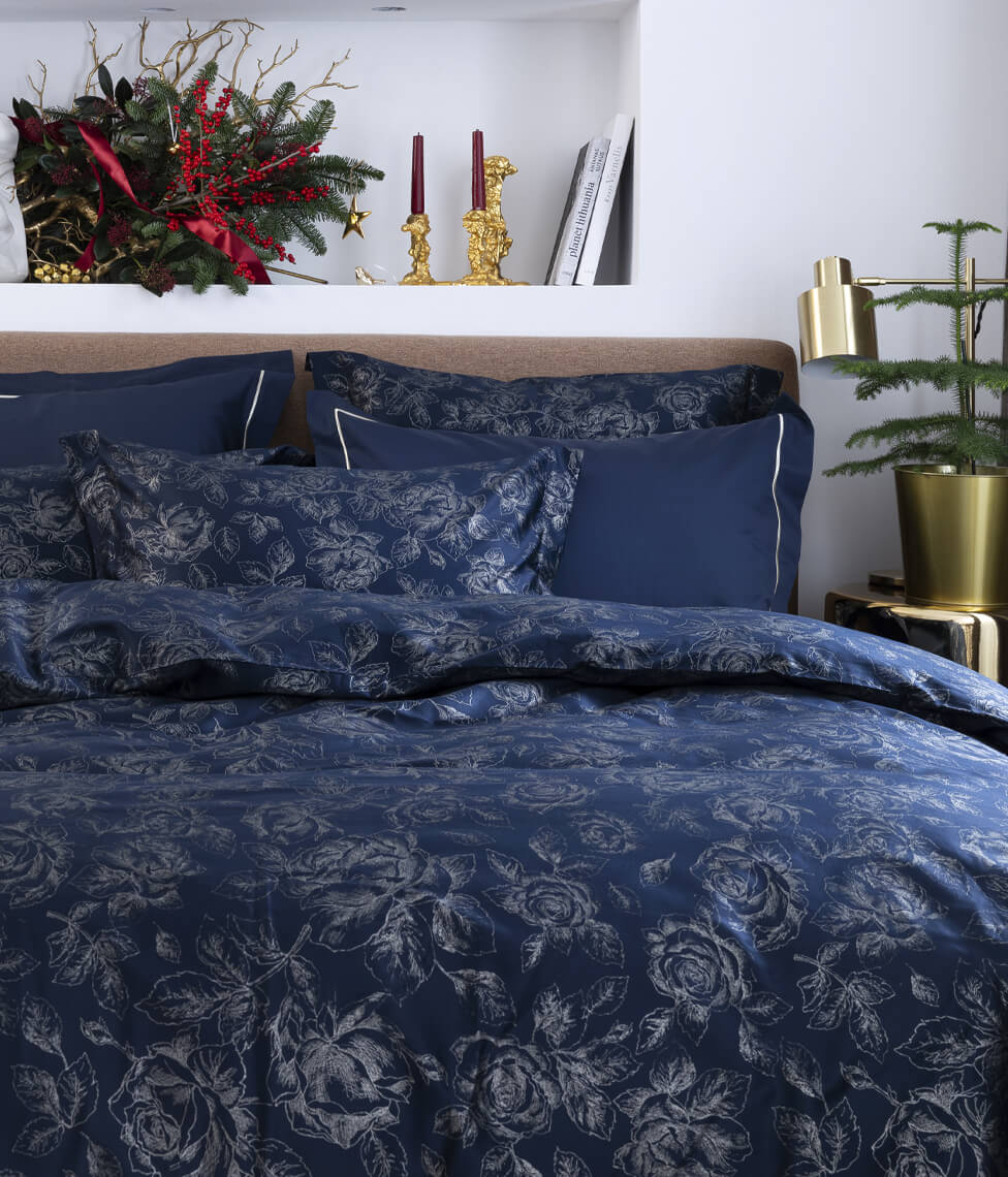 Satino patalynės komplektas Rose Line Royal Blue (mėlyna)