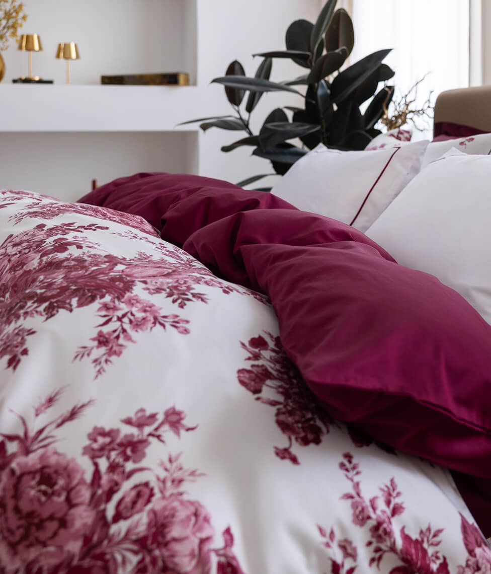 Satino patalynės komplektas Eternal Rose Burgundy/Optical White (burgundiška), 5 nuotrauka