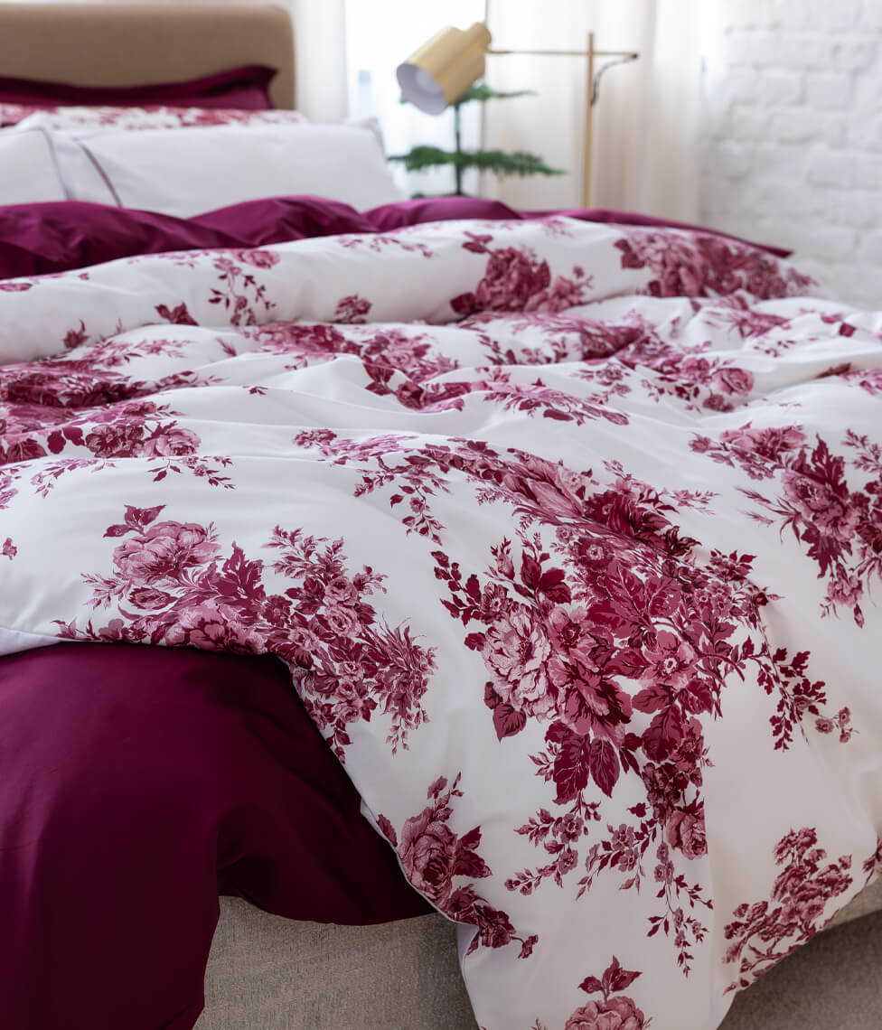 Satino patalynės komplektas Eternal Rose Burgundy/Optical White (burgundiška), 4 nuotrauka