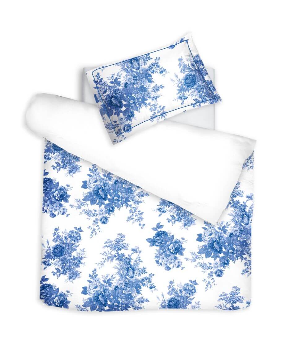 Satino patalynės komplektas Eternal Rose Indigo/Optical White (mėlyna)