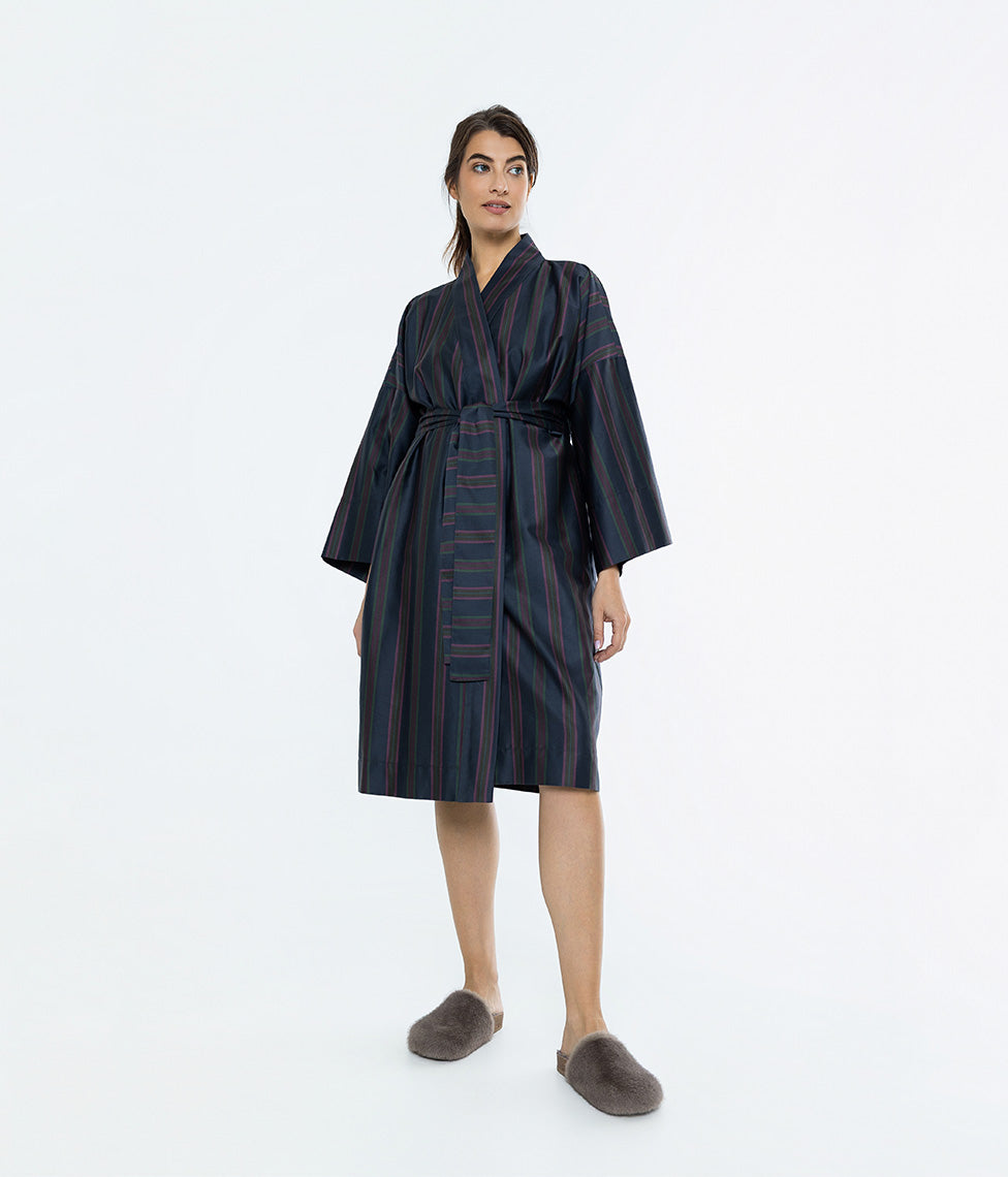 Satino chalatas kimono Etno Baltic (marga, tamsiai mėlyna), 2 nuotrauka