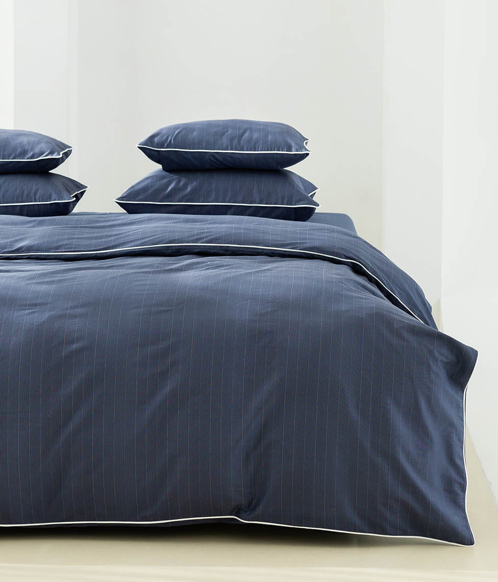 Satino pagalvės užvalkalas su kanteliu Stripe In Line Indigo, 3 nuotrauka
