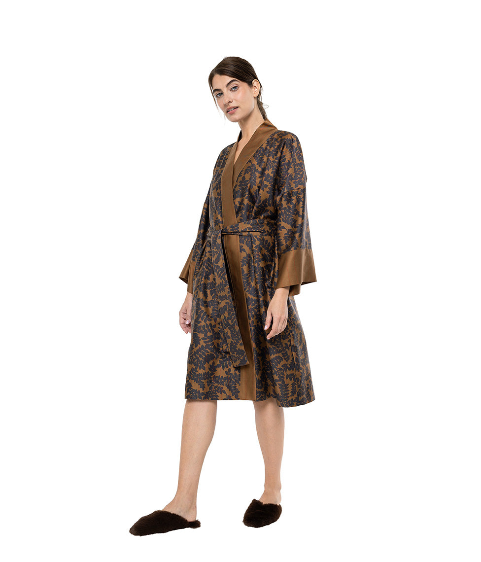 Satino chalatas kimono Jaquard Cinnamon (cinamono)