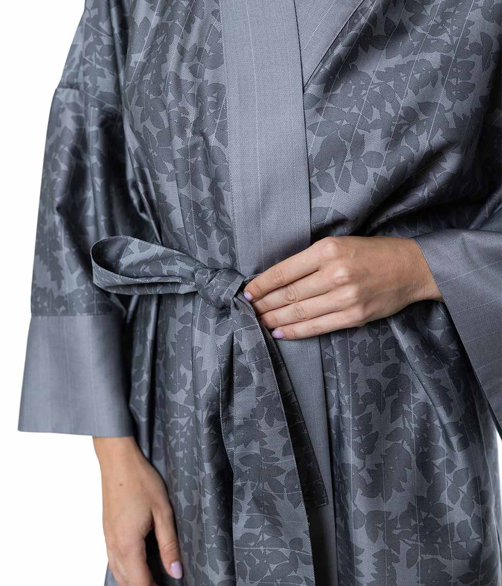 Satino chalatas kimono Jaquard Grey (pilka), 6 nuotrauka