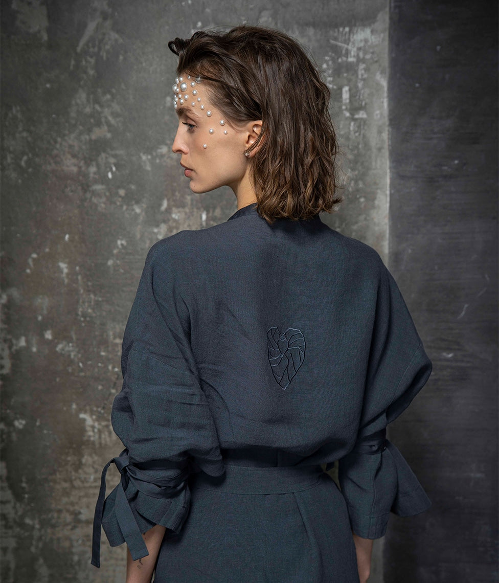 Lininis chalatas Barbora Anthracite (antracito)