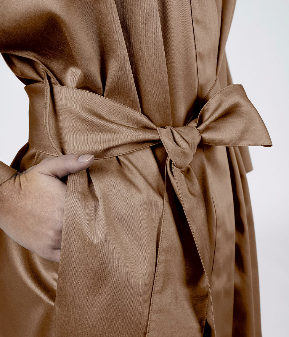 Satino chalatas kimono Solid Toffee (ruda), 2 nuotrauka