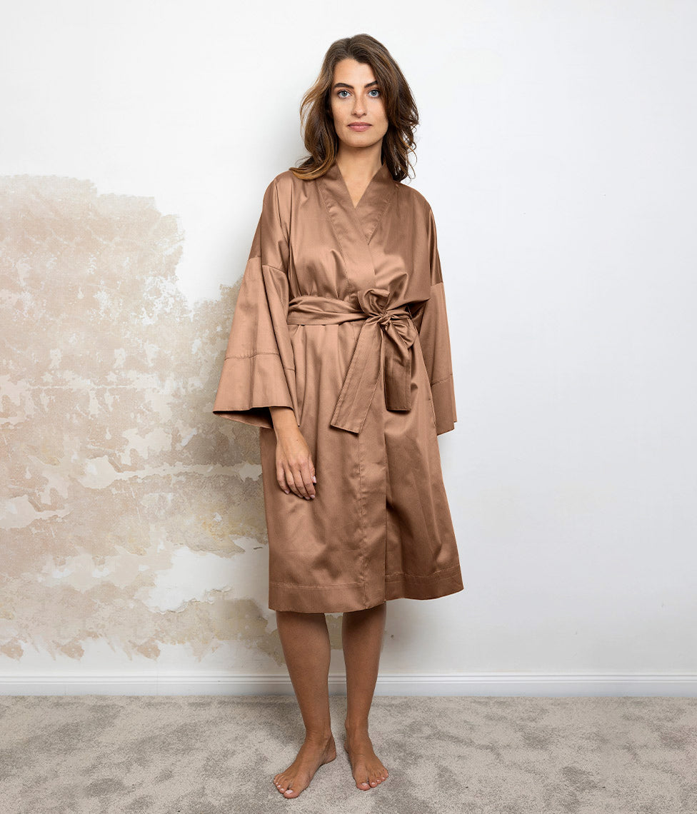 Satino chalatas kimono Solid Toffee (ruda)