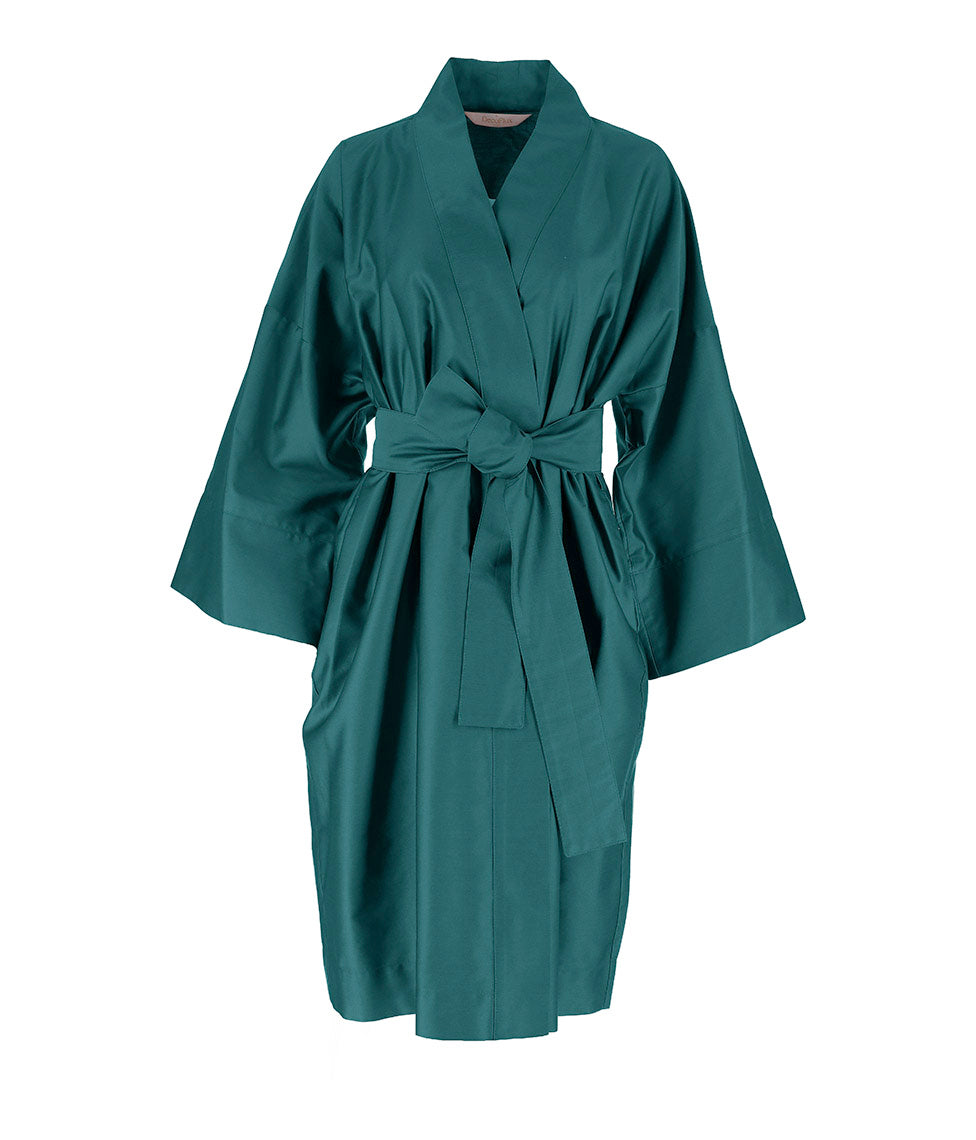 Satino chalatas kimono Solid Teal (žalsvai mėlyna), 3 nuotrauka