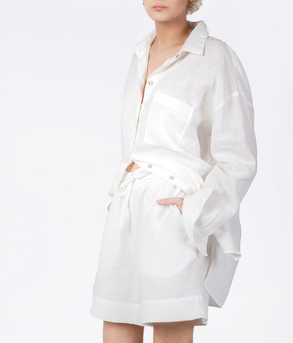 Lininiai marškiniai OVERSIZE UNISEX Milky White (pieniškai balta), 2 nuotrauka