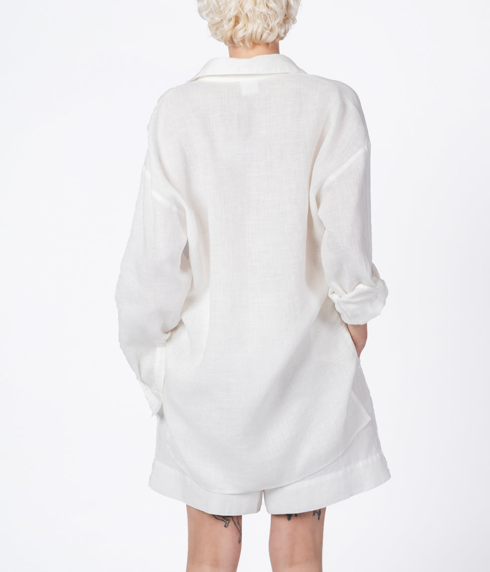 Lininiai marškiniai OVERSIZE UNISEX Milky White (pieniškai balta), 3 nuotrauka