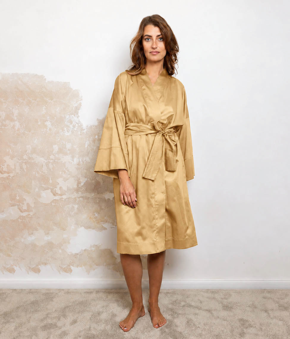 Satino chalatas kimono Solid Mustard