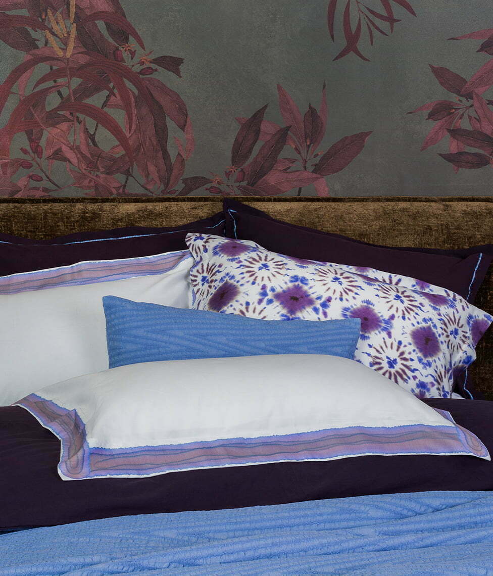 Satino patalynės komplektas Frame Lilac Blue (balta, marga)