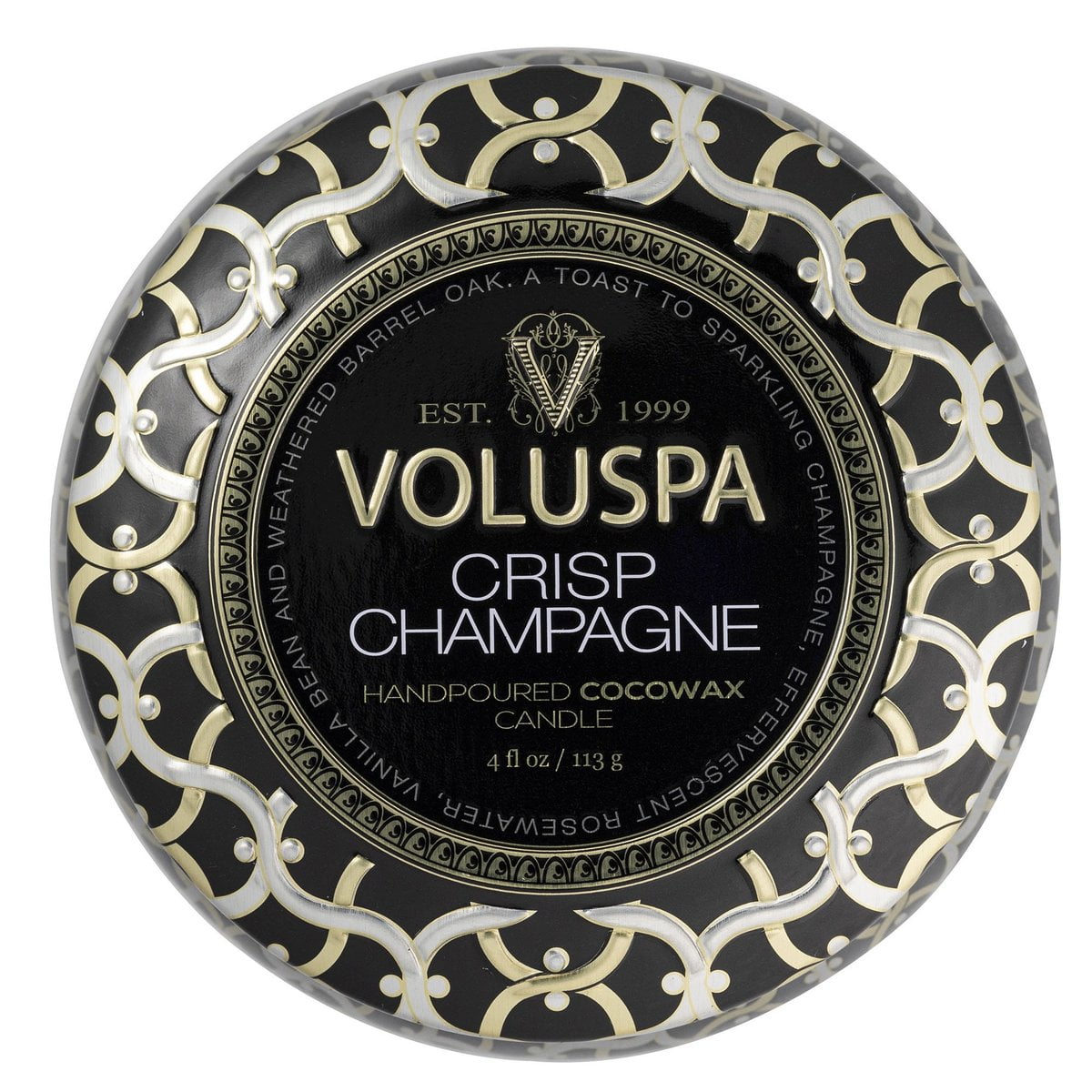 Voluspa maža žvakė metale Crisp Champagne, 4 nuotrauka