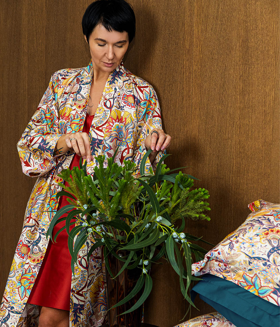 Satino chalatas kimono Boho (marga)
