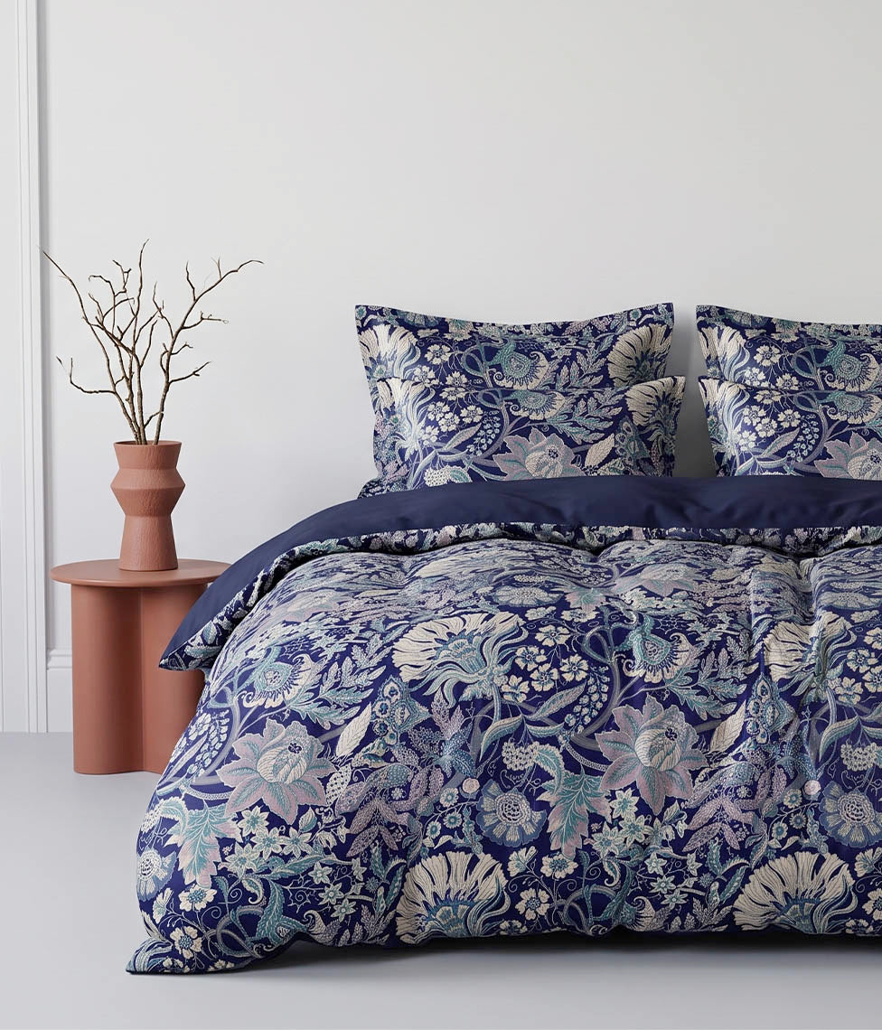 Satino patalynės komplektas Boho Dark Blue/Dark Blue (marga, mėlyna)