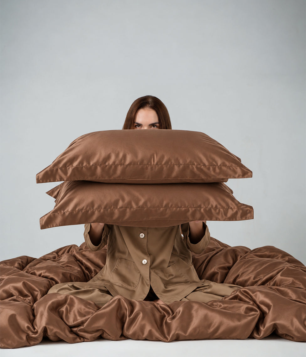 Satino patalynės komplektas Solid Caramel