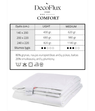 Vasarinė Pūkinė antklodė COMFORT Light (80% Ančių pūkai, 20% ančių plunksnos), 5 nuotrauka