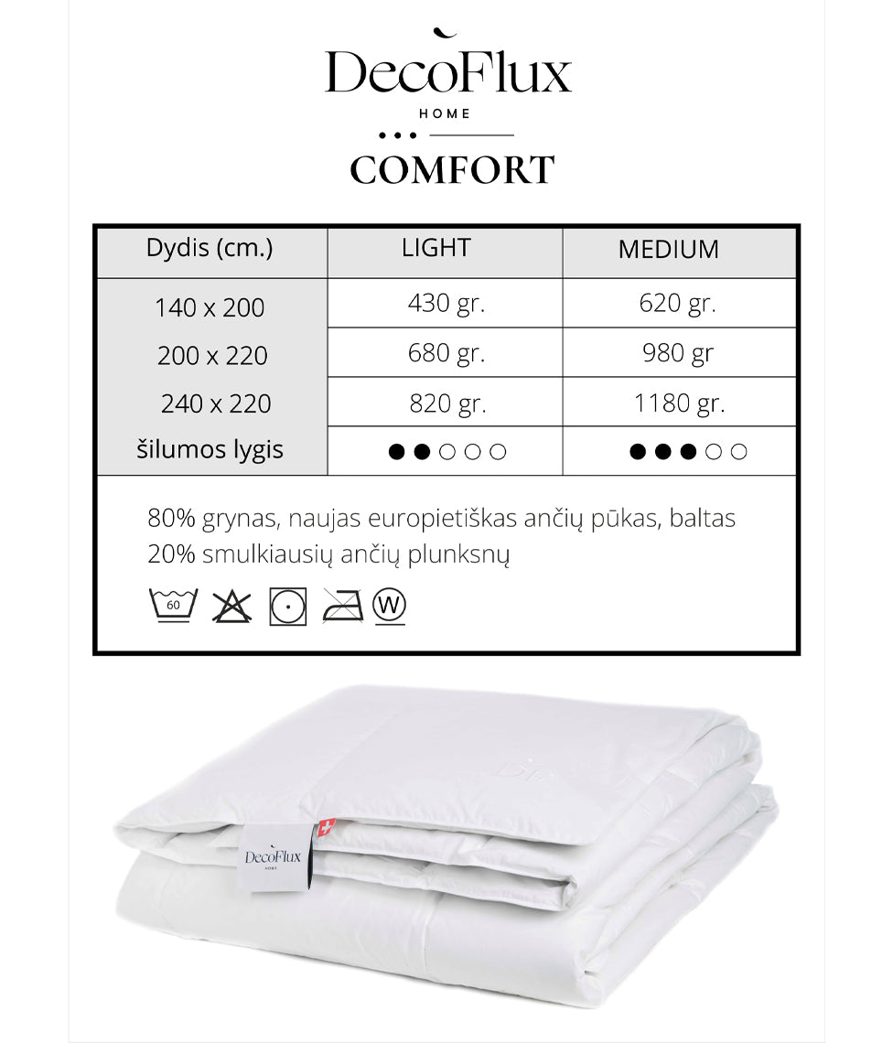 Vasarinė Pūkinė antklodė COMFORT Medium (80% Ančių pūkai, 20% ančių plunksnos), 5 nuotrauka