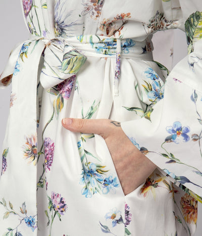 Satino Chalatas Kimono Midsummer (balta), 6 nuotrauka