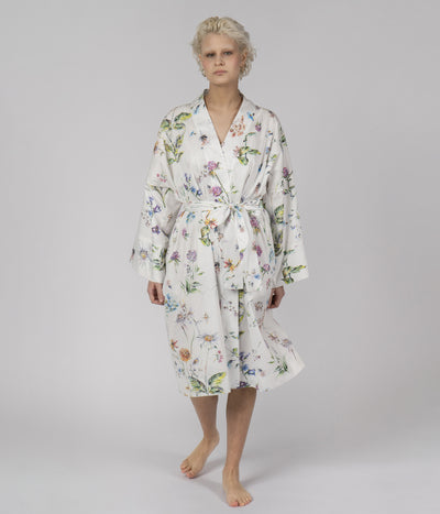Satino Chalatas Kimono Midsummer (balta), 3 nuotrauka