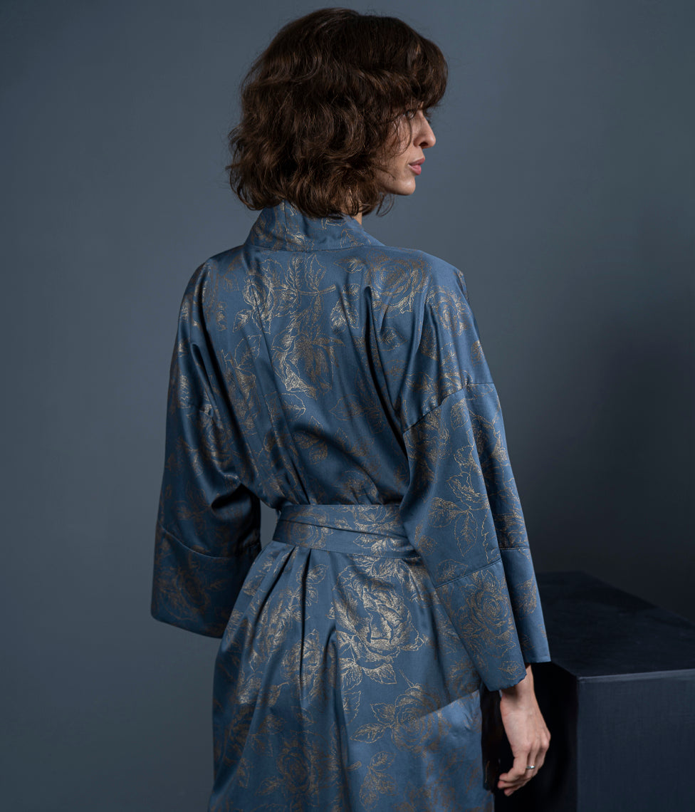 Chalatas kimono Rose Line Silver Blue (mėlyna, pilka)