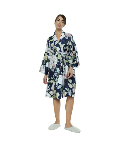 Satino chalatas kimono Harmony Dark Blue (tamsiai mėlyna)