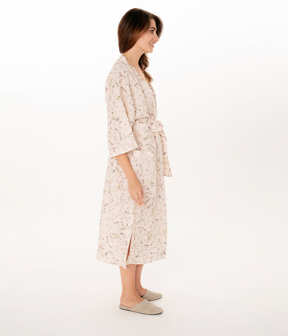 Lininis kimono chalatas Herbary Pink (rausva), 3 nuotrauka