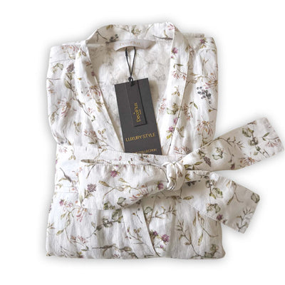 Lininis kimono chalatas Herbary White (marga), 5 nuotrauka