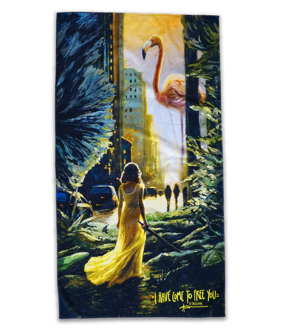 Medvilninis paplūdimio rankšluostis I Have Come To Free You - Algis Kriščiūnas - 100x180cm (marga), 2 nuotrauka
