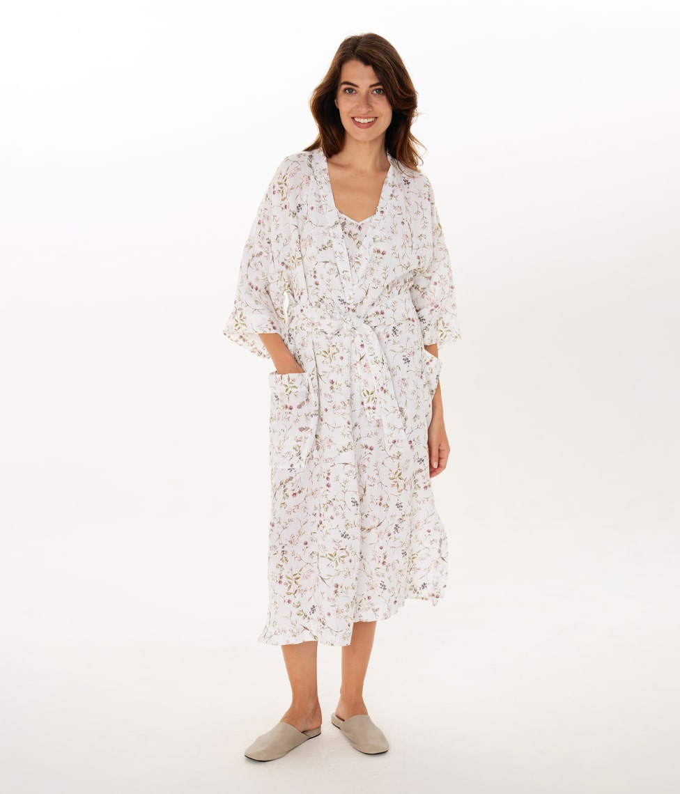 Lininis kimono chalatas Herbary White (marga), 3 nuotrauka