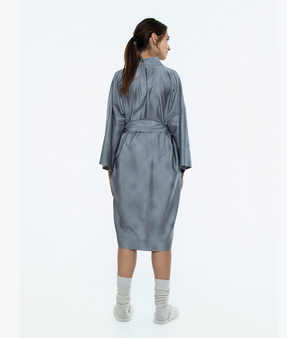 Satino chalatas kimono Mirage Grey (pilka), 3 nuotrauka
