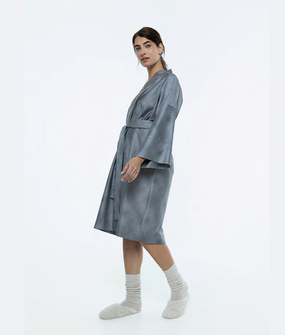 Satino chalatas kimono Mirage Grey (pilka), 4 nuotrauka
