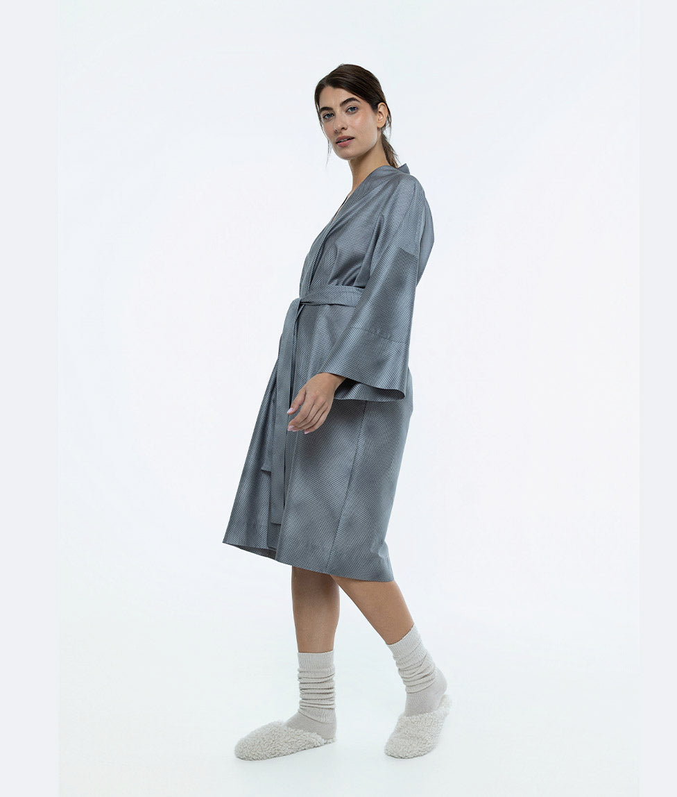 Satino chalatas kimono Mirage Grey (pilka), 4 nuotrauka