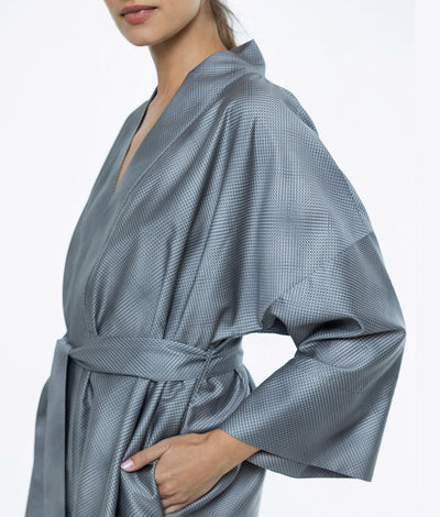 Satino chalatas kimono Mirage Grey (pilka), 5 nuotrauka
