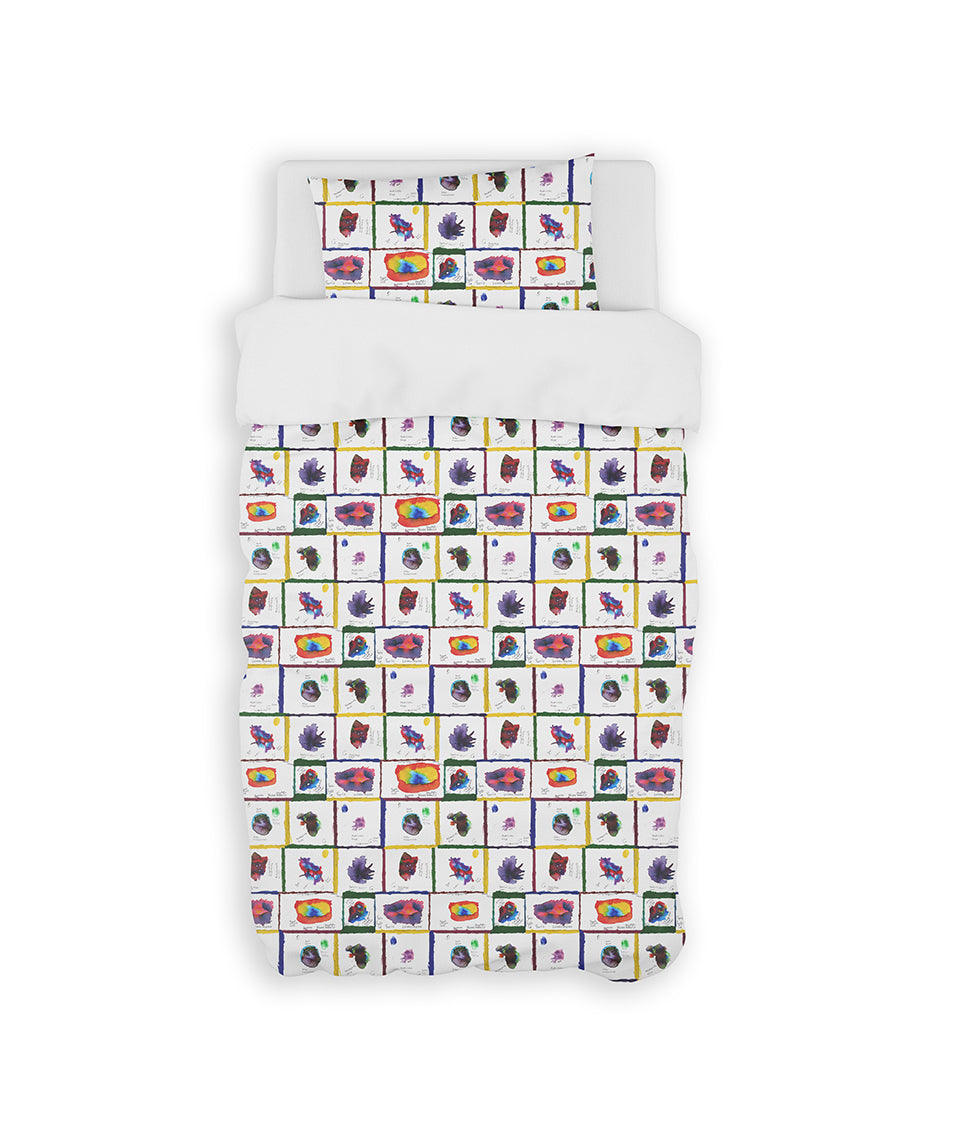 Vaikiškas satino patalynės komplektas Notebook (balta, marga)