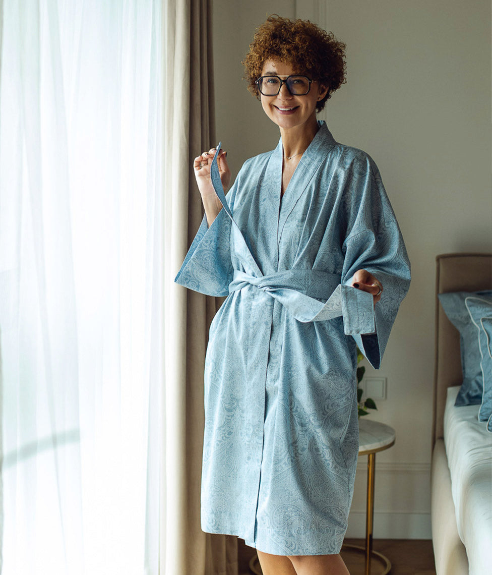 Satino chalatas kimono Paisley Ocean