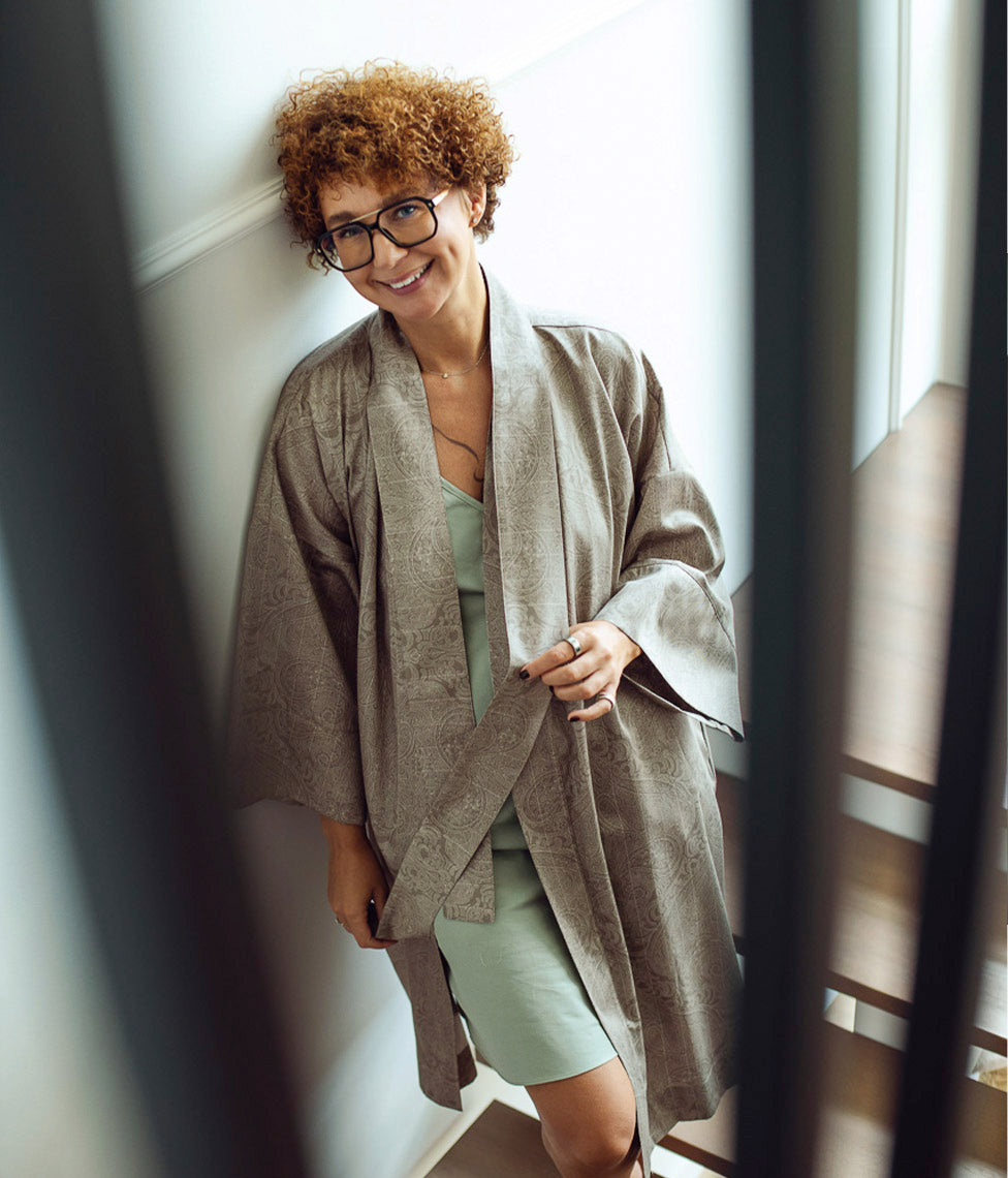Satino chalatas kimono Paisley Bronze