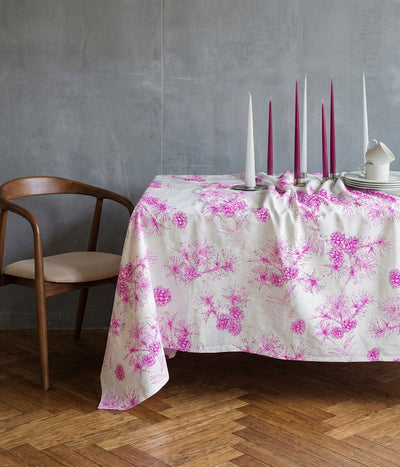 Lininė staltiesė Pine Cyclamen (balta, ciklameno), 3 nuotrauka