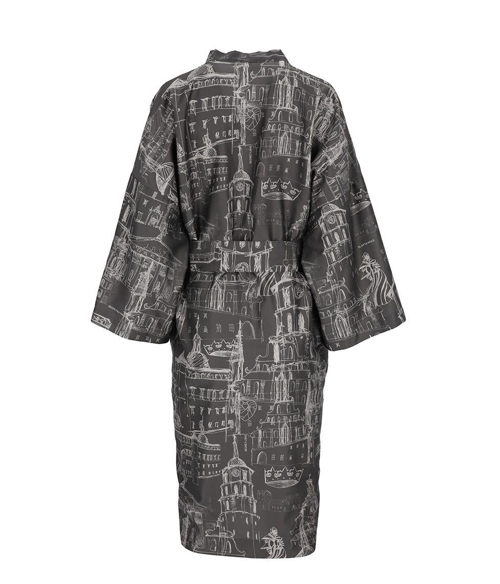 Satino chalatas kimono su maišeliu Slapta Meilė Love Story of Royal Vilnius Anthracite (antracito), 2 nuotrauka